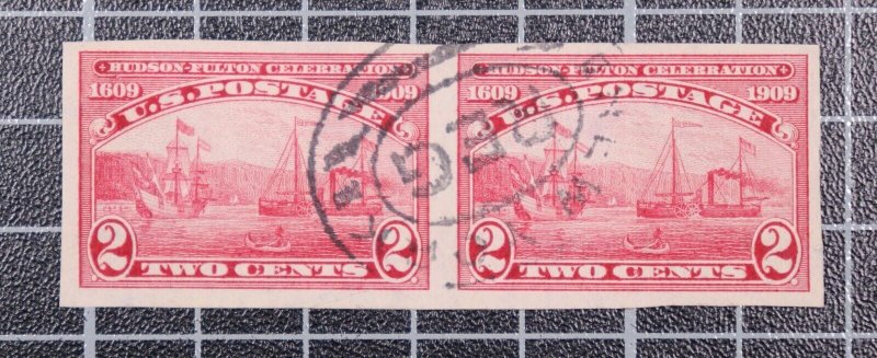 Scott 373 - 2 Cents Husdon-Fulton - Used - Imperforate Pair  SCV - $60.00