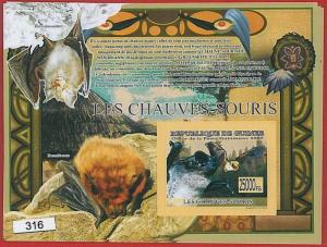 FRENCH GUINEA - ERROR, 2009 IMPERF SHEET: BATS, Animals