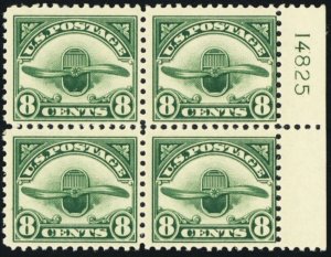 C4, Mint F-VF NH 8¢ Block of Four Stamps With PL# CV $140.00 -- Stuart Katz