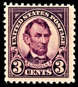 US 555 MNH VF 3 Cent Lincoln - Violet  Perforated 11