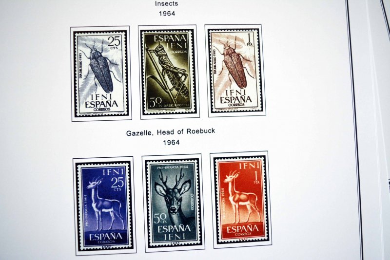 COLOR PRINTED IFNI 1941-1968 STAMP ALBUM PAGES (21 illustrated pages)