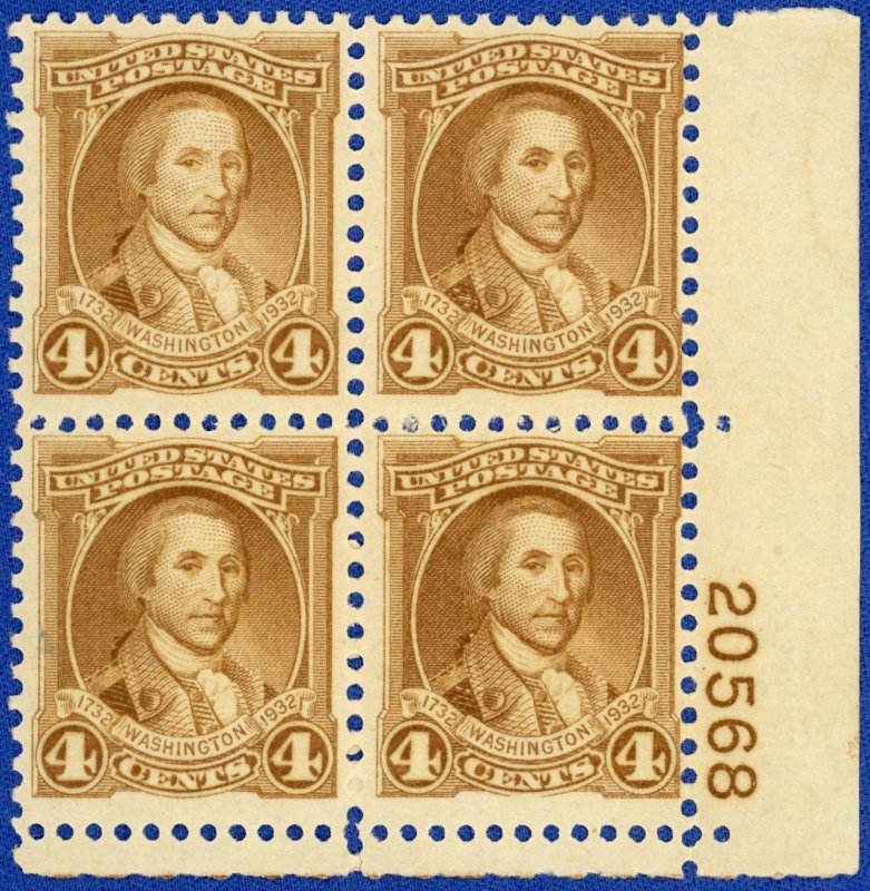 U.S. Scott #709 Unused MNH Washington Bicentennial 4c Block of 4 (1932) #20568