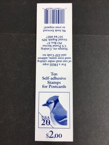 1996 Unfolded Booklet of 10 Blue Jay Self-adhesive Postcard Stamps Sc# 3048a