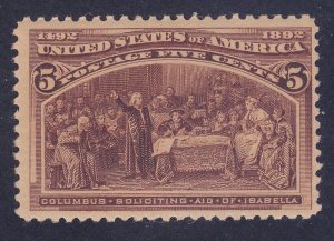 US 234 MNH OG 1893 5¢ Colombian Issue DEEP RICH COLOR Very Fine Scv $140.00