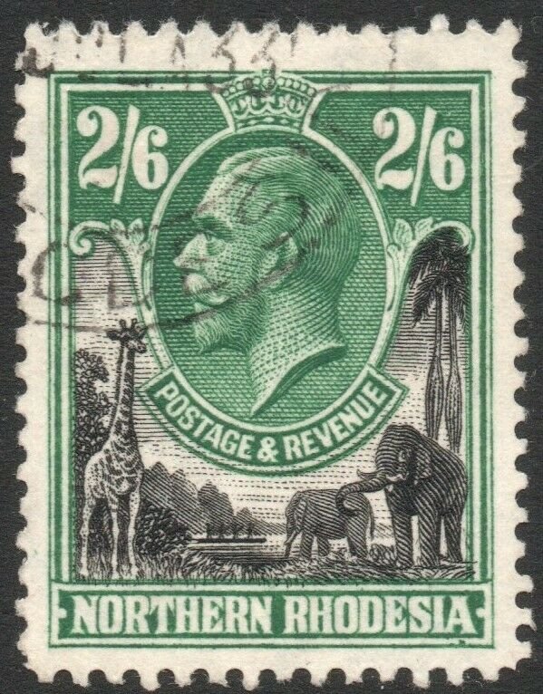 NORTHERN RHODESIA-1925-29 2/6 Black & Green Sg 12 FINE USED V43889