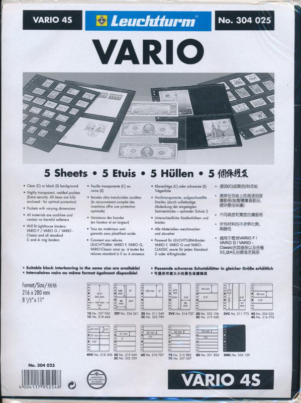 25 LIGHTHOUSE VARIO 4 POCKET BLACK STOCK SHEETS (5 PACKS OF 5) DOUBLE SIDED 4S