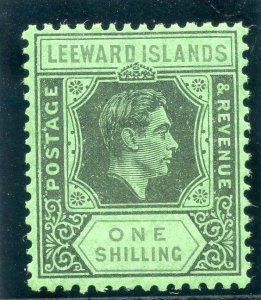 Leeward Islands 1942 KGVI 1s black & grey/emerald (O) MLH. SG 110bb.