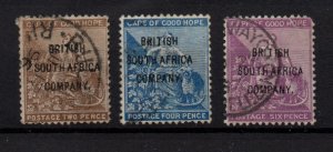 Rhodesia (BSAC) 1896 2d 4d & 6d SG60, 62, 63 fine used (odd fault) WS36384