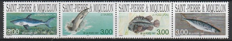 1997 St. Pierre and Miquelon - Sc 639 - MNH VF - 1 strip of 4 - fish