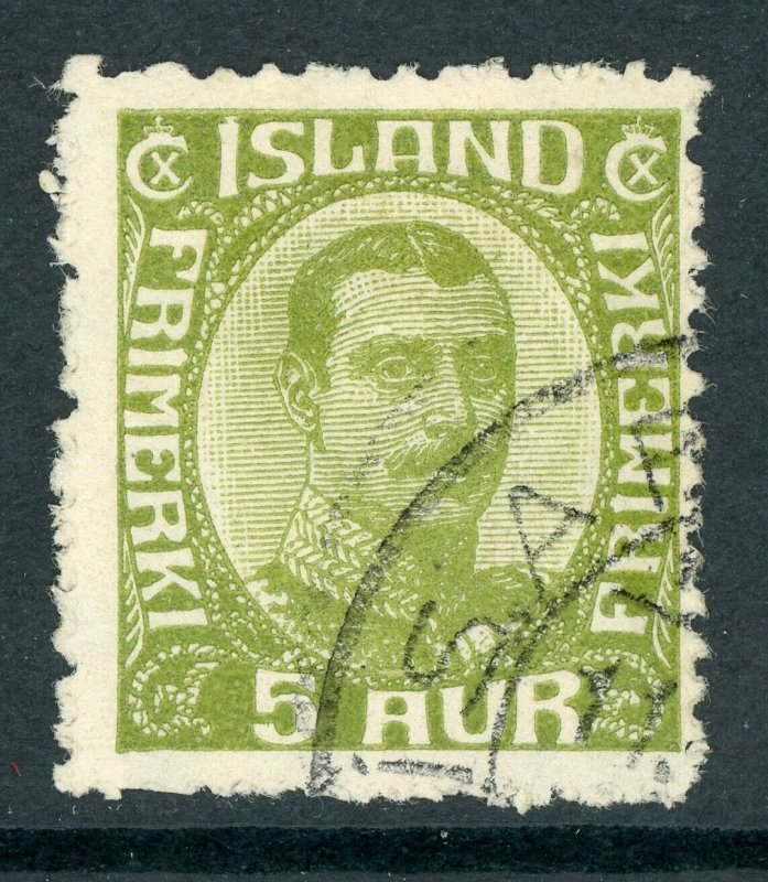 Iceland 1922 Christian X 5a Olive Green Scott # 112 VFU D176