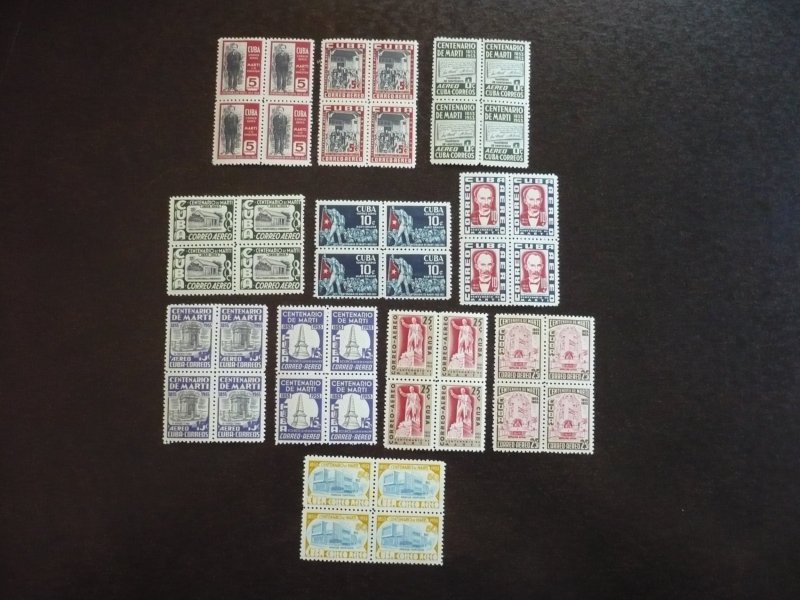 Stamps - Cuba - Scott# C79-C89 - Mint Hinged Set of 11 Airmail Stamps in Blocks