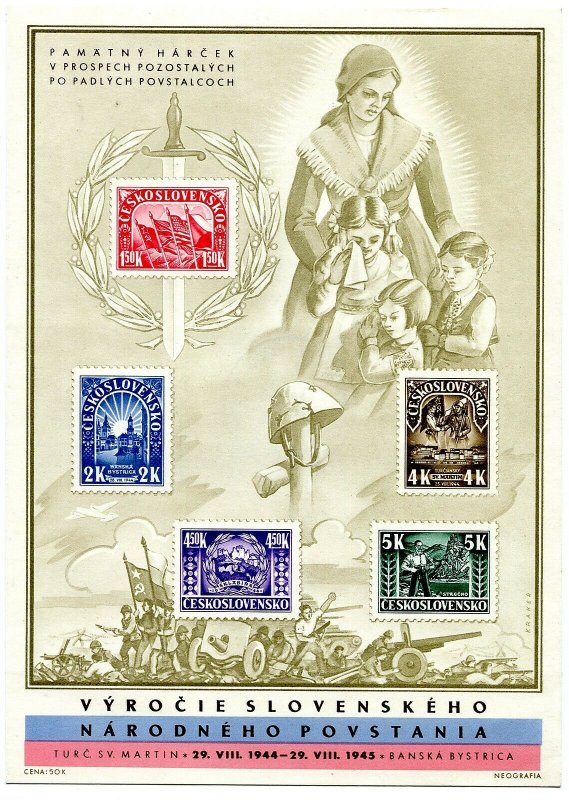 CZECHOSLOVAKIA 1945 UNDERVALUED SLOVAK NATIONAL UPRISING PERFECT MNH SHEET