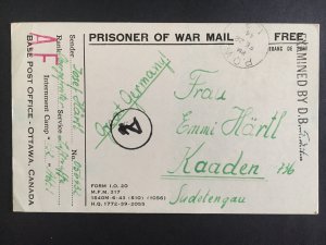 1944 Canada POW Prisoner of War Camp 132 Postcard Cover to Sudetengau Germany