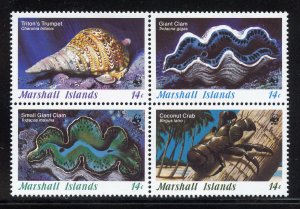 Marshall Islands 113a MNH , Marine Invertebrates Block of 4 from 1986.