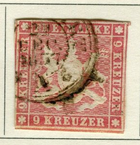 GERMANY; WURTTEMBERG 1857 early classic Imperf issue fine used 9k. value