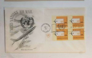 US , FDC 1964  UNITED NATIONS    ,,  AIR MAIL STAMP ,,BKL OF 4  HOR  25  CENT