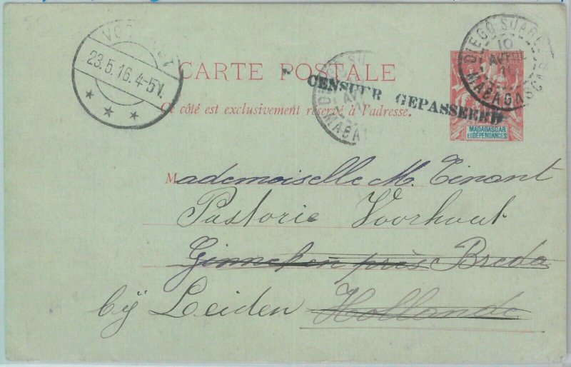 81172 - Madagascar - POSTAL HISTORY - STATIONERY CARD 1916 H&G # 7 Dutch CENSOR