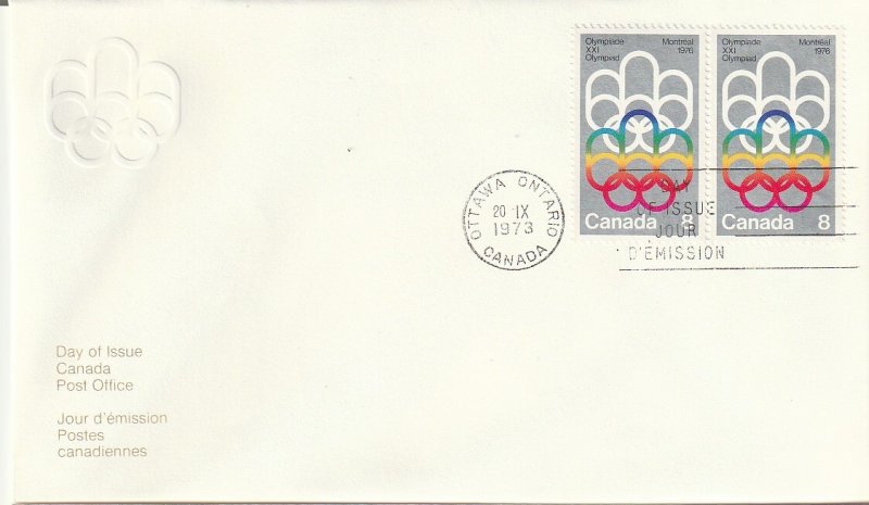 1973 Canada (O) FDC Sc 623 - pair - 1976 Olympic Games - COJO - Small 2