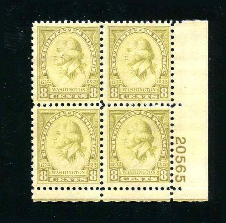 713 8¢ George Washington Plate Block of 4 Stamps MNH 1932