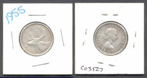 Canada ~ 1955 ~ 25c Silver Quarter ~ (b)