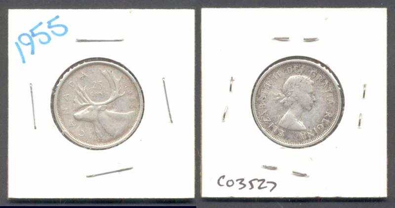 Canada ~ 1955 ~ 25c Silver Quarter ~ (b)