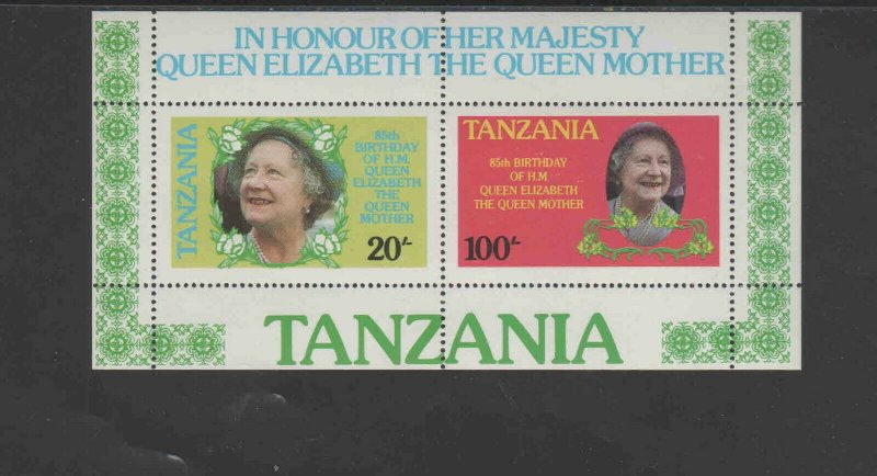 TANZANIA #270a  1985 QUEEN MOTHER 85TH BIRTHDAY    MINT VF NH O.G S/S 