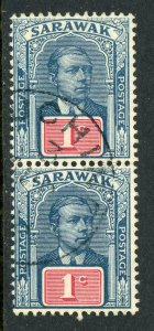 Sarawak 1928  Sir Charles Brooke 1¢ Blue & Rose Wmk Scott #79 Pair VFU F281 ⭐⭐⭐