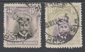 SOUTHERN RHODESIA 1924 KGV ADMIRAL 6D AND 8D USED