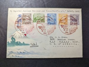1934 Japan Karl Lewis Seapost Cover Tatsuta Maru to San Pedro CA USA