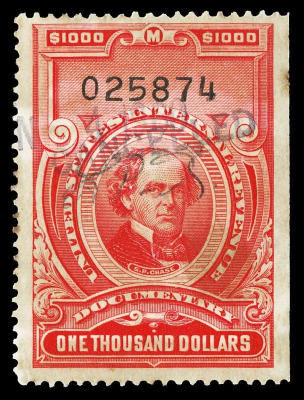 Scott R729 1958 $1,000.00 (un)Dated Red Documentary Revenue Used VF