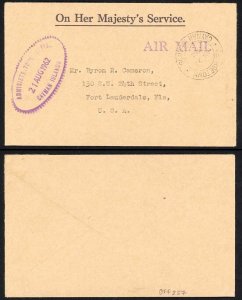 Cayman Islands 1962 stampless OHMS airmail cover to USA GEORGETOWN pmk