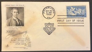 FORT DUQUESNE #1123 NOV 25, 1958 PITTSBURGH, PA FIRST DAY COVER (FDC) BX5