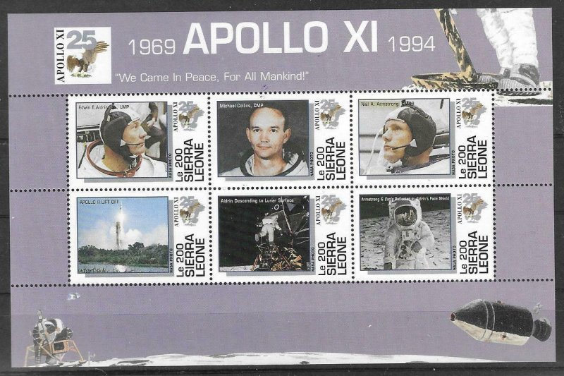 1989    SIERRA LEONE  -  SG.  2143 / 2148  -  APOLLO  XI   -   SHEETLET  -  MNH