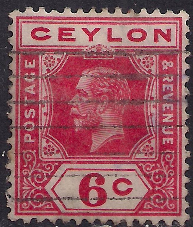 Ceylon 1912 - 25 KGV 6ct Carmine SG 306 Die 2 ( G1042 ) 