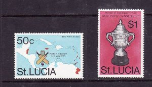 St Lucia-Sc#403-4-unused NH set-Maps-Cricket-Sports-1976-