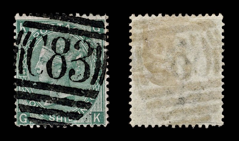 4293: GB SG117 1s Green Plate 4. GK. C83 Rio De Janeiro Z56 Postmark. 1867....