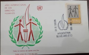 D)1969, ARGENTINA, FIRST DAY COVER, ISSUE, INTERNATIONAL YEAR OF HUMAN RIGHTS