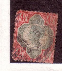 GB #117-4 1/25p Victoria, carmine  & green, used Cat.$47.50