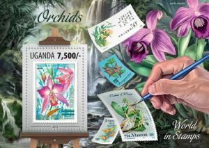 UGANDA 2013 SHEET ORCHIDS FLOWERS STAMPS ON STAMPS ugn13304b
