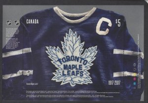 Canada #3042 MNH ss, NHL 100 years, with Toronto Maple Leafs fabric crest