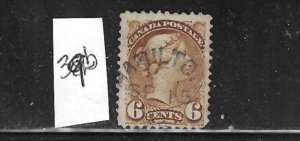 CANADA SCOTT #39b 1870-89 SMALL QUEEN 6C (YELLOW BROWN) PERF 11.5X12 - USED