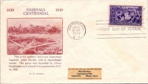 FDC 1939 SC #855 Red Grandy Cachet - Cooperstown, Ny - Single - F77344