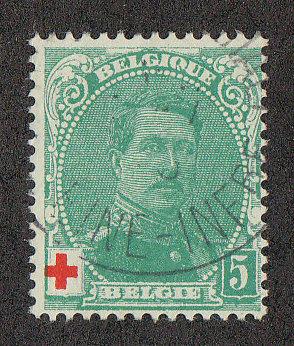 Postal stamp with a value of 4 hellers with a profile of