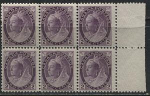Canada QV 1897 2 cents Numeral unmounted mint NH block of 6
