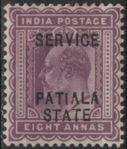 India: Patiala O25 (mh) 8a Edward VII, red vio, ovptd (1906)