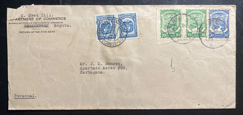 1925 Bogota Colombia Department Of Commerce Wax Seal Cover To Cartagena 