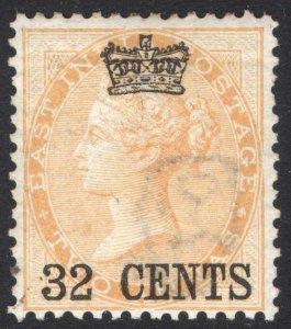 Malaya Straits 1867 32c on 2a Yellow(India) SG 9 Scott 9 LMM/MLH Cat £400($512)