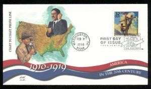 US 3183e Celebrate Century 1910s, 1st X-USA phone UA Fleetwood cachet FDC