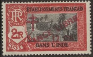 French India 203 (mhr) 12ca on 2r Kali Temple, rose & black (1943)