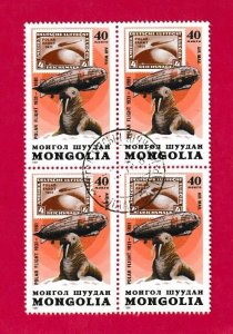 MONGOLIA SCOTT#C148 1981 40m GRAF ZEPPELIN POLAR FLIGHT - BLOCK OF [4] -CTO/USED